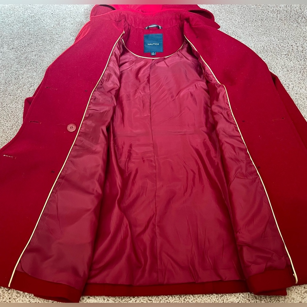 Nautica Women's Vibrant Red Hooded Pea Coat - Picture 10 of 11